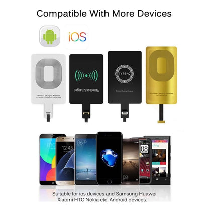 9eight5 wireless charging receiver for iPhone, compact accessory attaching to phone for convenient wireless charging.