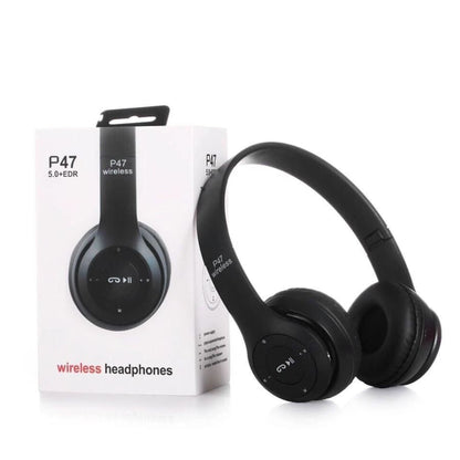 9eight5 P47 Wireless Headphones with Mic for phones and tablets, over-ear design with built-in microphone for hands-free calls.