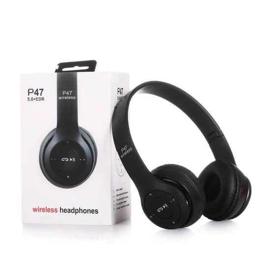 9eight5 P47 Wireless Headphones with Mic for phones and tablets, over-ear design with built-in microphone for hands-free calls.