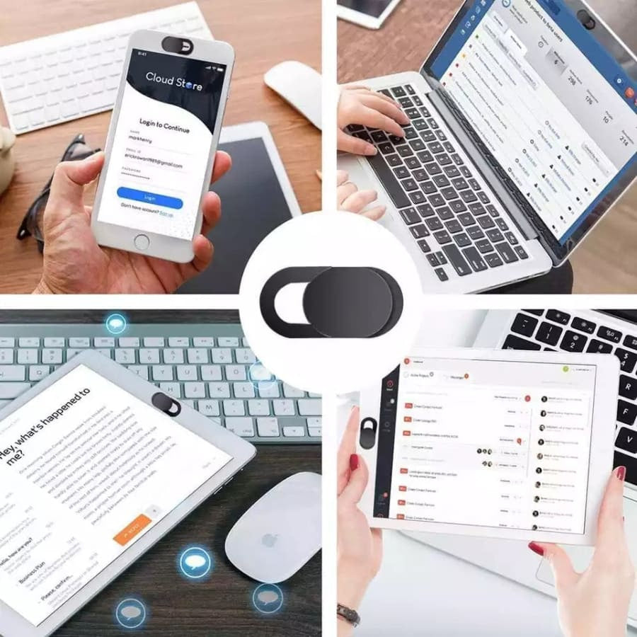 Black 9eight5 camera lens cover and screen protector, designed to protect camera lenses and screens on smartphones or cameras.