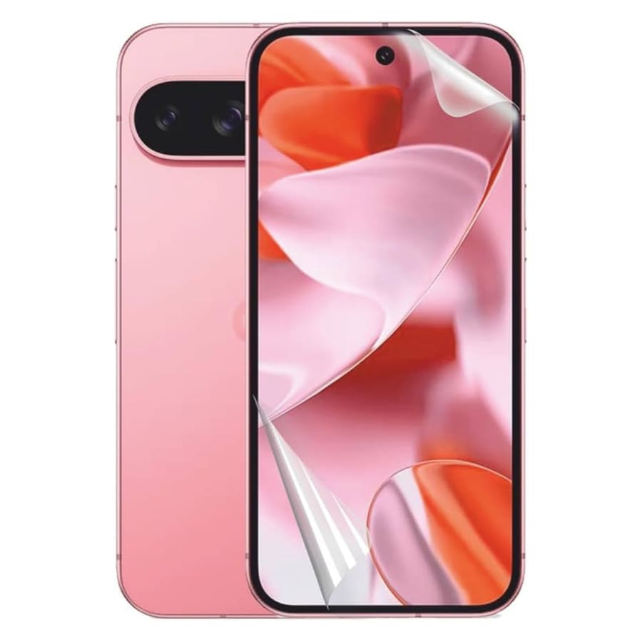 Hydrogel screen protector for Google Pixel 9 by 9eight5, showing the clear, flexible film designed to protect the phone's display.