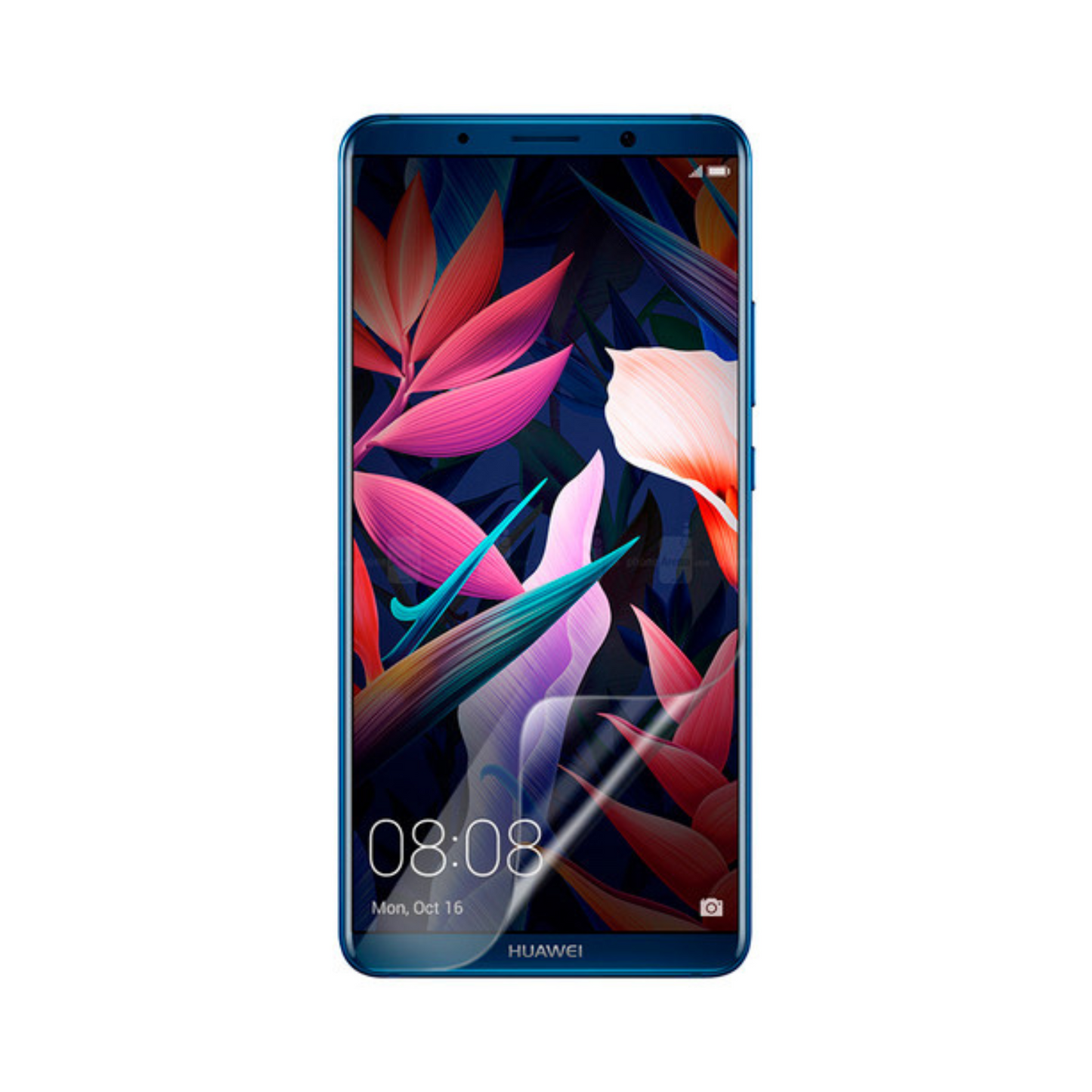 Hydrogel screen protector for Huawei Mate 10 Pro by 9eight5, showing a clear, thin film covering the phone screen.