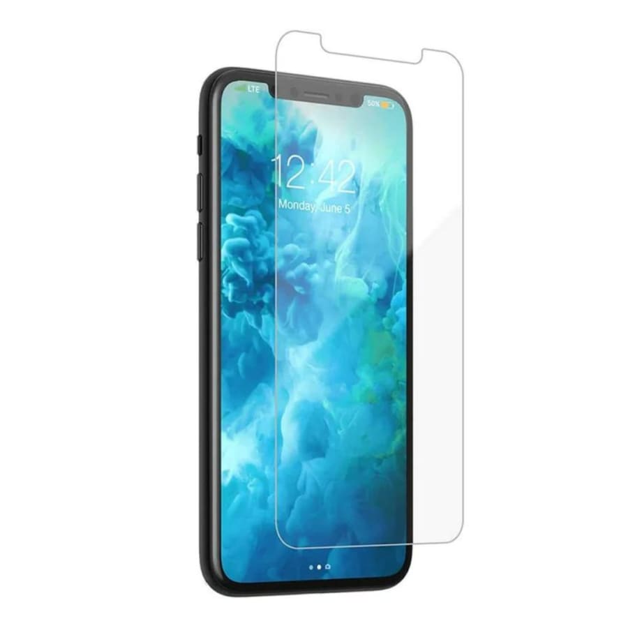Clear 9eight5 screen protector for iPhone 11 Pro, showing a sleek, edge-to-edge protective film on the phone screen.
