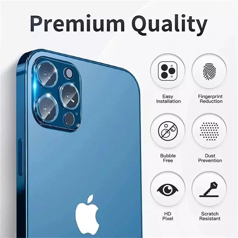 9eight5 camera screen protector for iPhone 12 Pro, clear protective film covering the camera lens and screen area.
