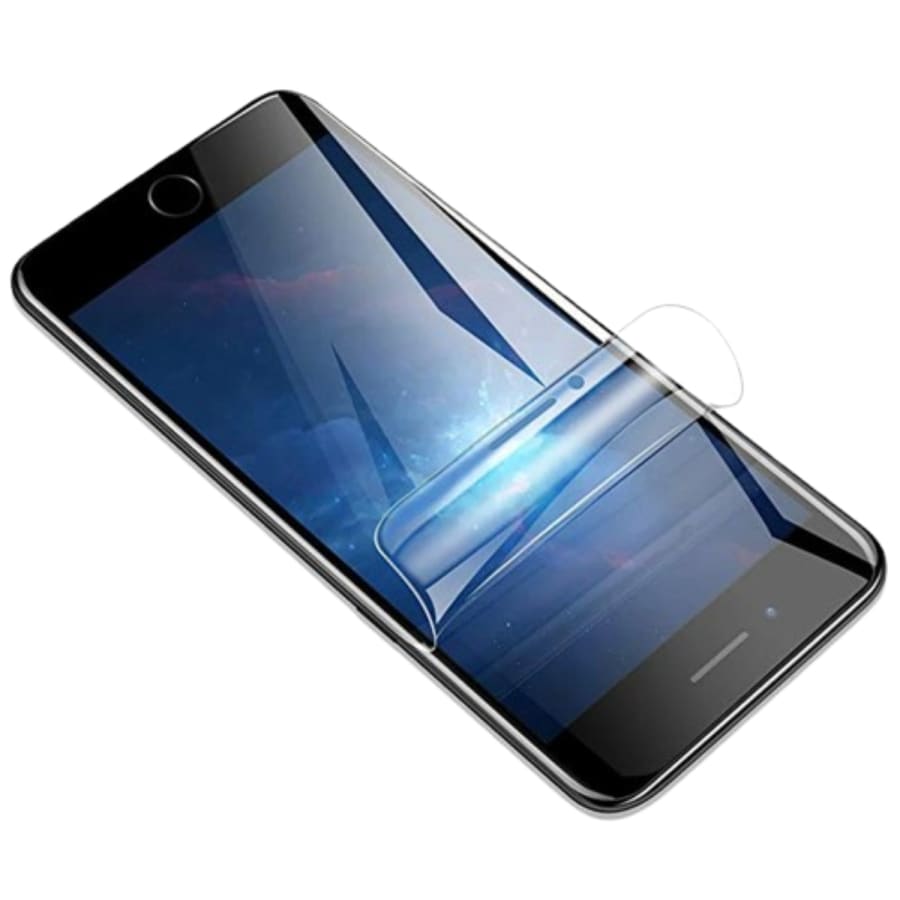 Hydrogel screen protector for iPhone 6/6s by 9eight5, showing a clear protective film fitted on an iPhone screen.