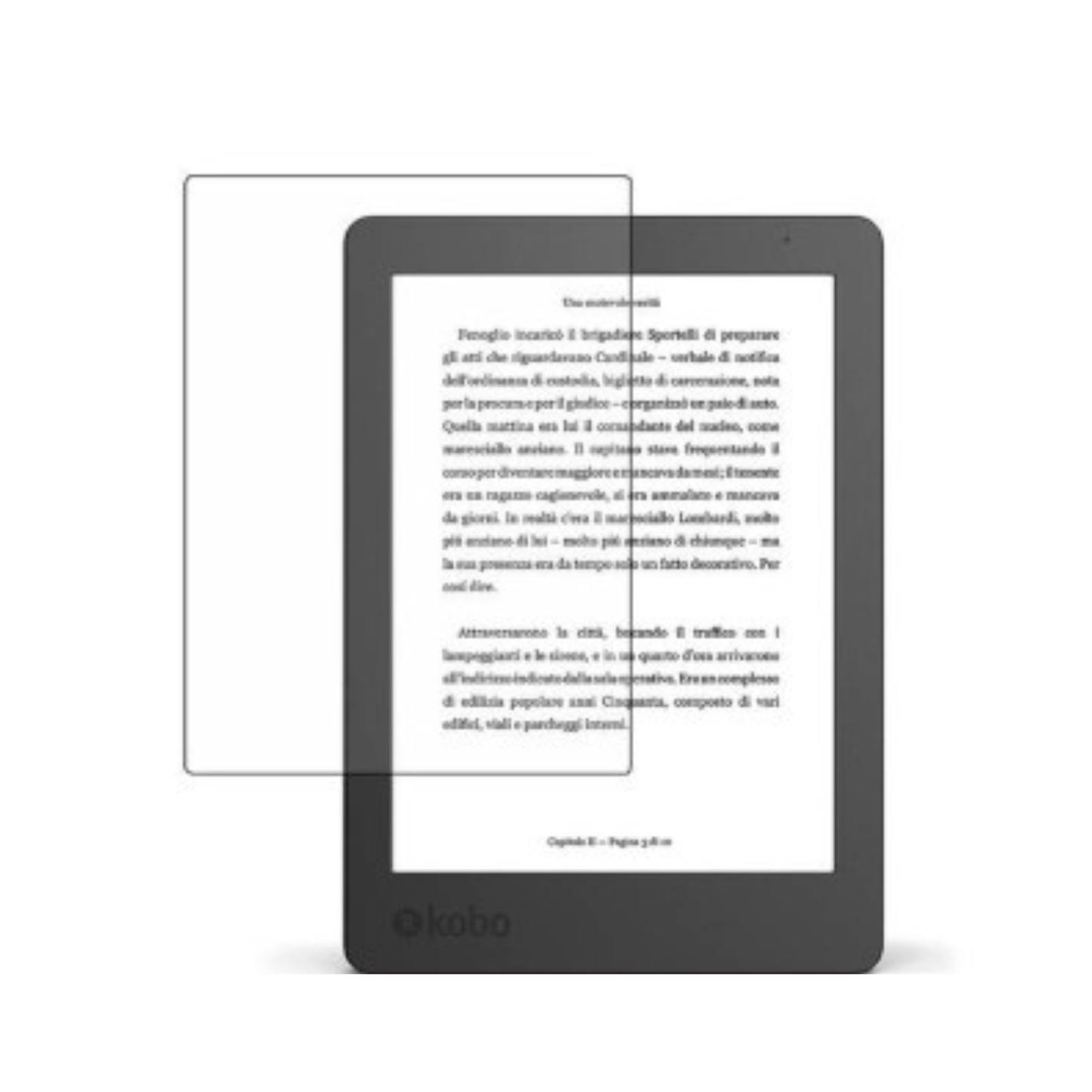 Hydrogel screen protector for Kobo Aura H2O by 9eight5, showing a clear, thin film designed to protect the device's screen.