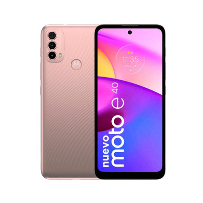 Hydrogel screen protector for Moto E40 2021 by 9eight5, showing a clear, flexible film covering the phone screen.