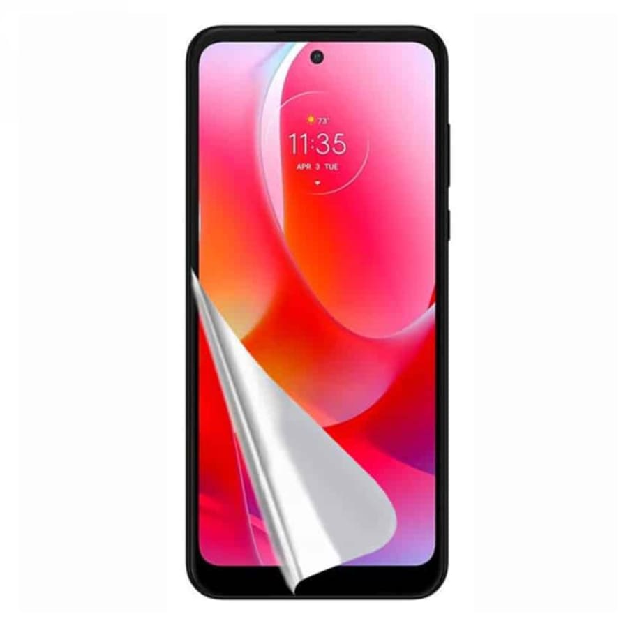 Hydrogel screen protector for Moto G Power 2022 by 9eight5, showing clear, flexible material fitting over phone screen.