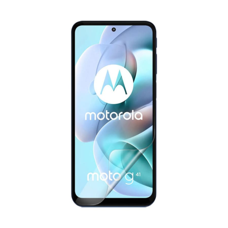 Hydrogel screen protector for Moto G41 (2022) by 9eight5, pack of 2, showing clear, flexible screen protection for mobile device.