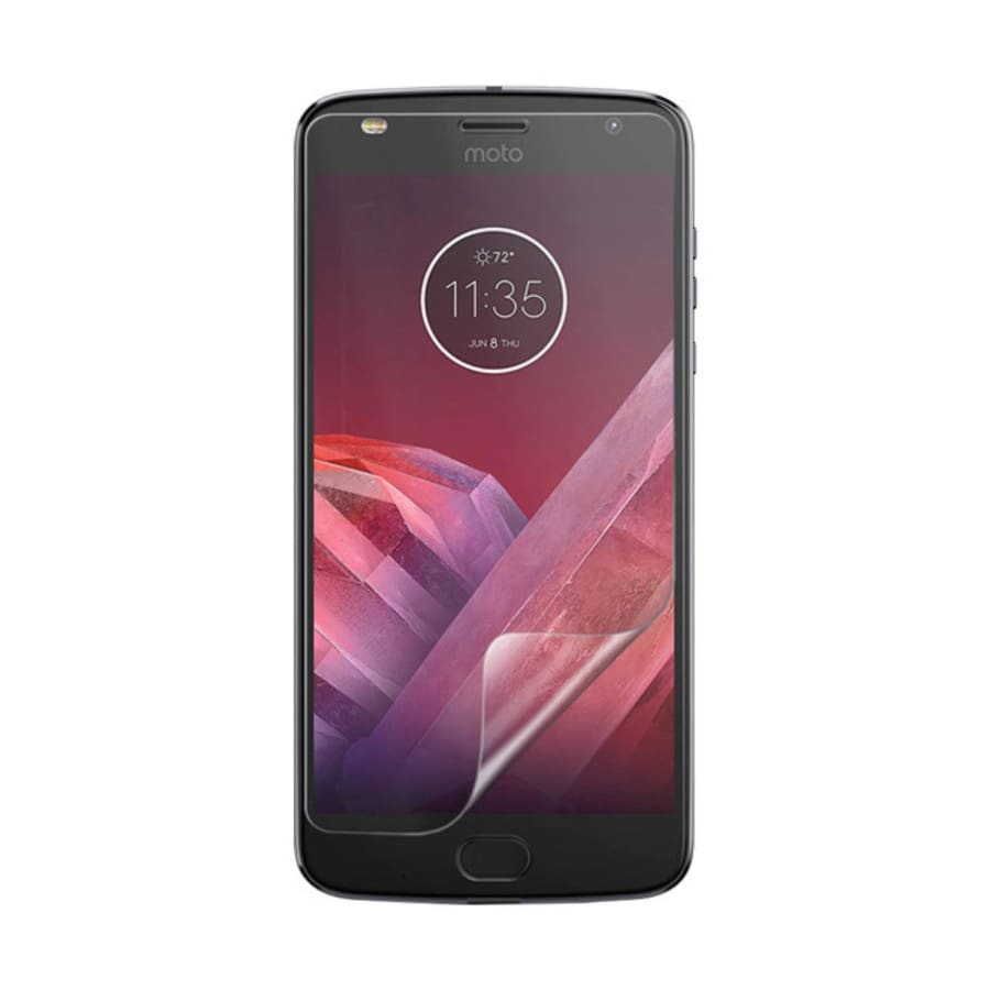 Hydrogel screen protector for Moto Z2 Play by 9eight5, showing a clear, flexible film fitting the phone's screen.