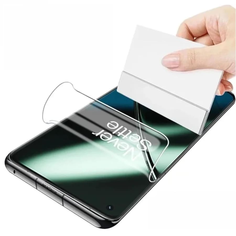Hydrogel screen protector for OnePlus Ace Pro by 9eight5, shown on a smartphone, in a pack of two for durable screen protection.