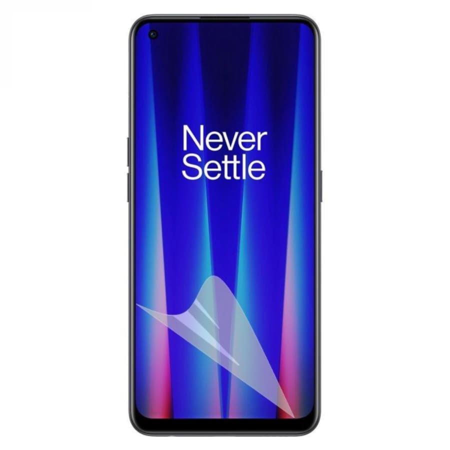 Hydrogel screen protector for OnePlus Nord CE 2 by 9eight5, showing the clear flexible protective layer on the smartphone screen.