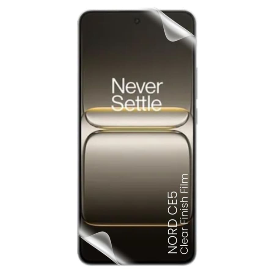 Hydrogel screen protector for OnePlus Nord CE 5 by 9eight5, showing a clear, flexible film covering the phone screen.
