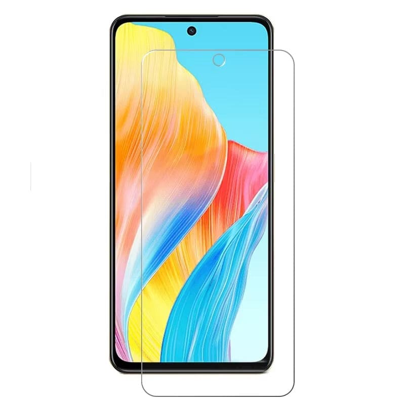 9eight5 screen protector for Oppo A76 4G, clear tempered glass shield covering the phone screen, providing protection and durability.