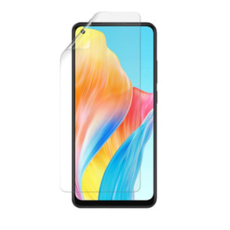 Set of two 9eight5 hydrogel screen protectors for Oppo A78 4G, showcasing clear, flexible protection for smartphone screens.