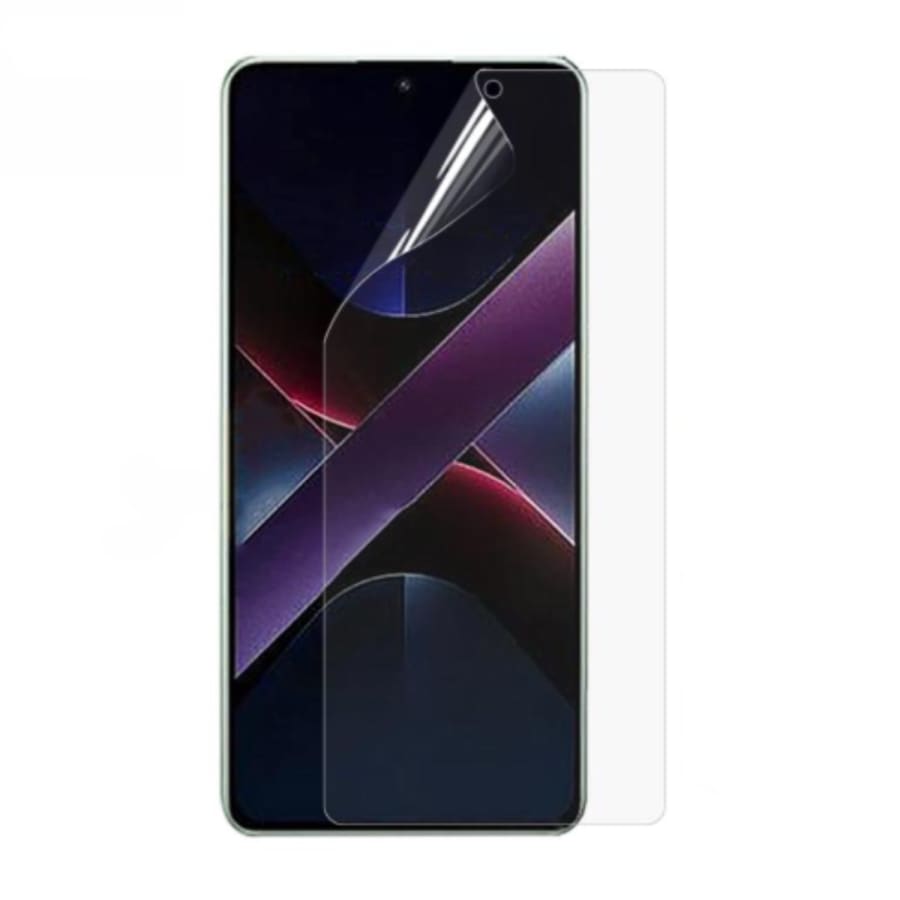 Hydrogel screen protector for POCO X7 by 9eight5, showing a clear, flexible film fitting the device's screen for protection.
