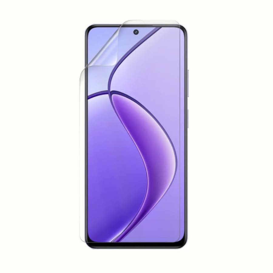 Hydrogel screen protector for Realme 12 by 9eight5, showing clear, flexible film covering the smartphone screen for protection.