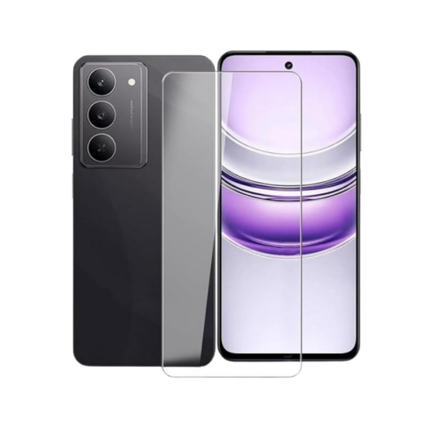 Hydrogel screen protector for Realme 14x by 9eight5, showing the clear, flexible film covering a smartphone screen.