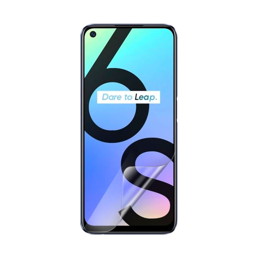 Hydrogel screen protector for Realme 6s by 9eight5, pack of 2, showing clear flexible film covering the phone screen.