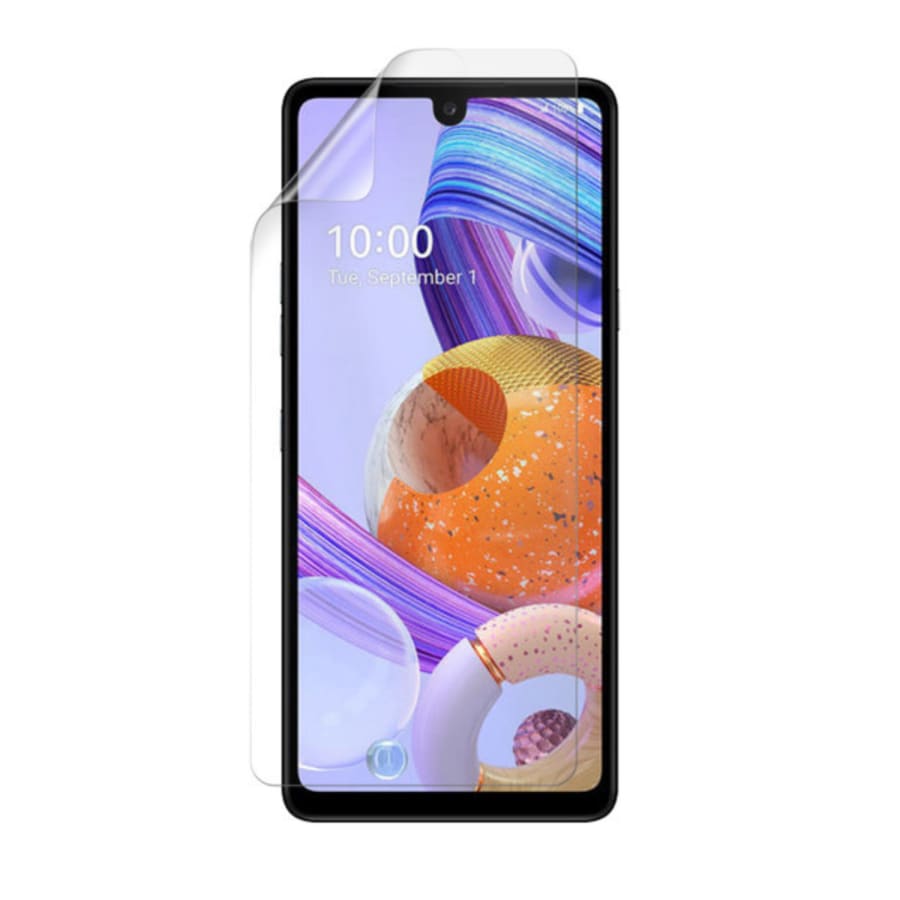 Hydrogel screen protector for Realme 7i by 9eight5, showing the transparent film aligned on the phone screen for protection.