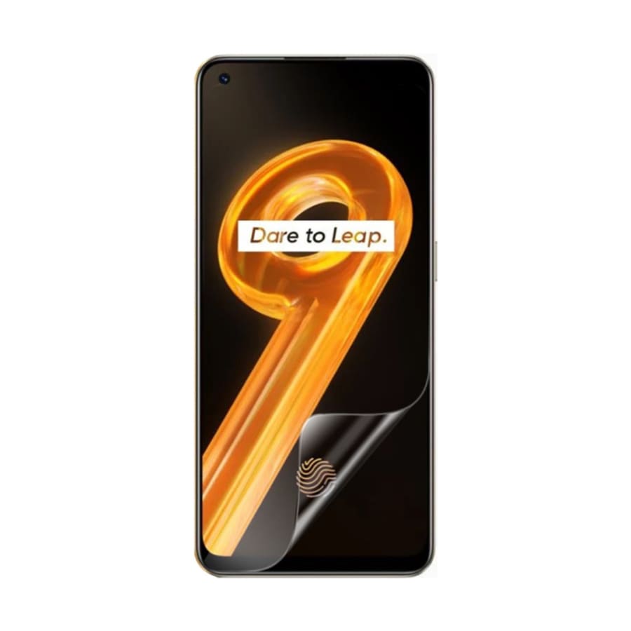 Hydrogel screen protector for Realme 9 by 9eight5, pack of 2, showing flexible, transparent screen covering with cutouts.