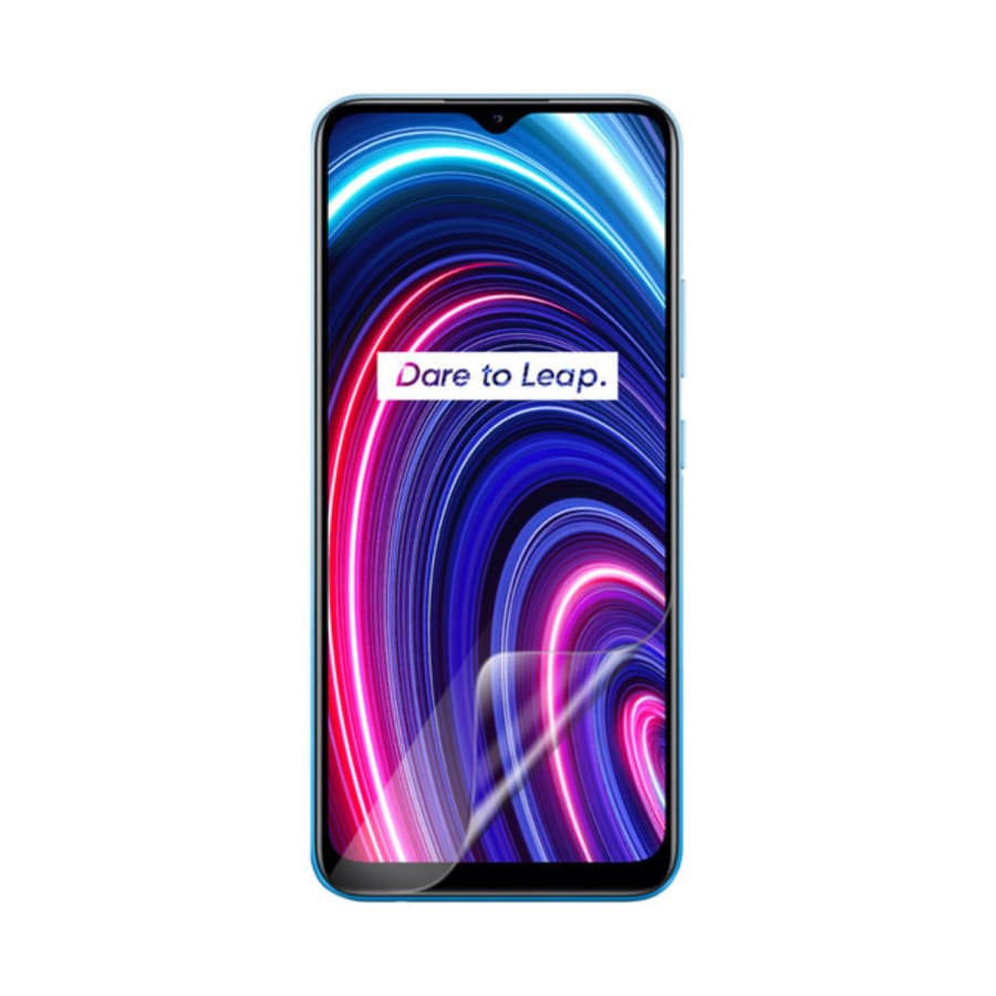 Hydrogel screen protector for Realme C25Y by 9eight5, pack of 2, shown on smartphone screen for protection and clarity.