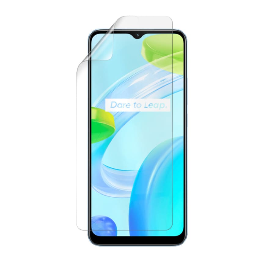 Hydrogel screen protector for Realme C30 by 9eight5, pack of 2, showing the flexible transparent film covering the phone screen.
