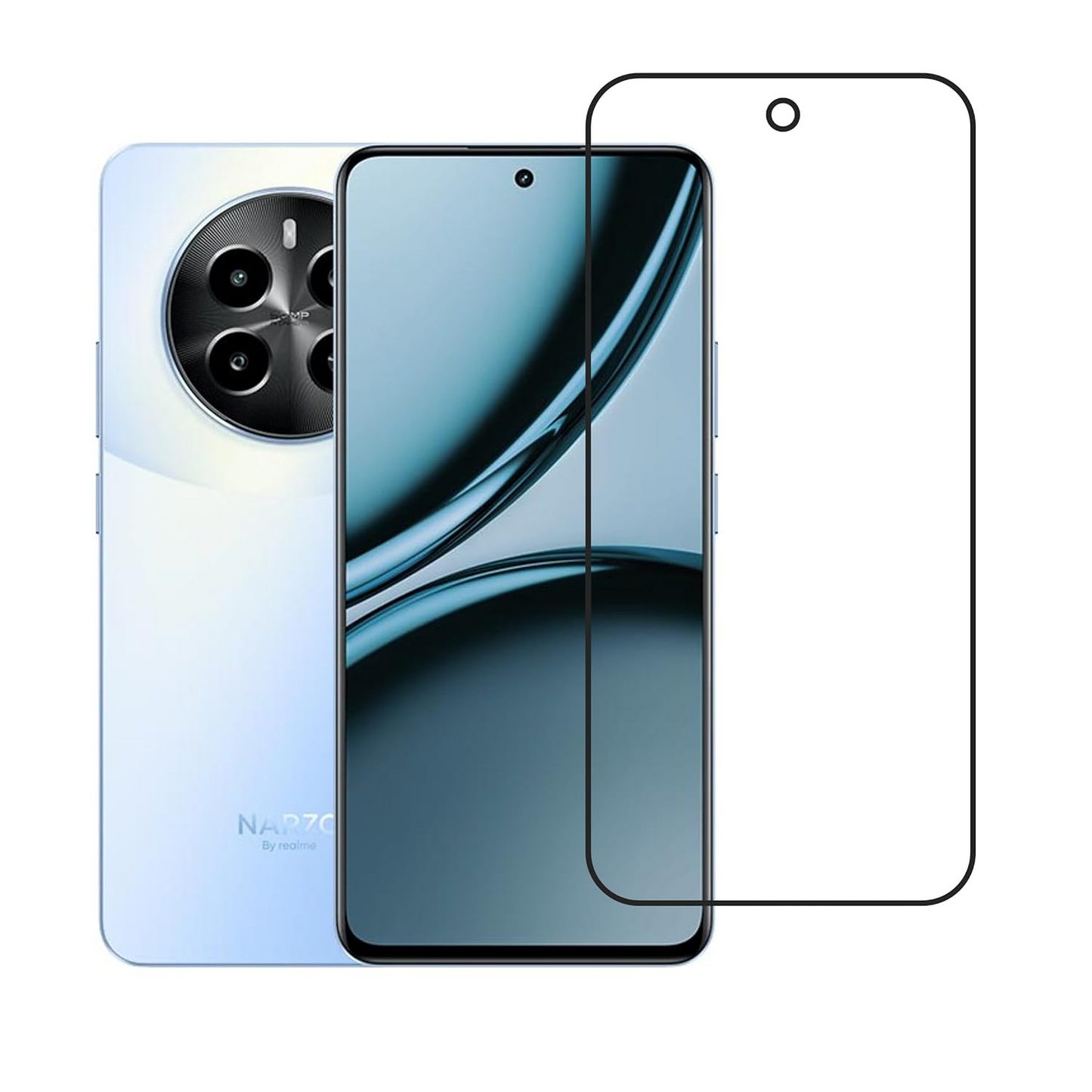Hydrogel screen protector for Realme Narzo 70 by 9eight5, pack of 2, showing the flexible, clear protector on a smartphone screen.