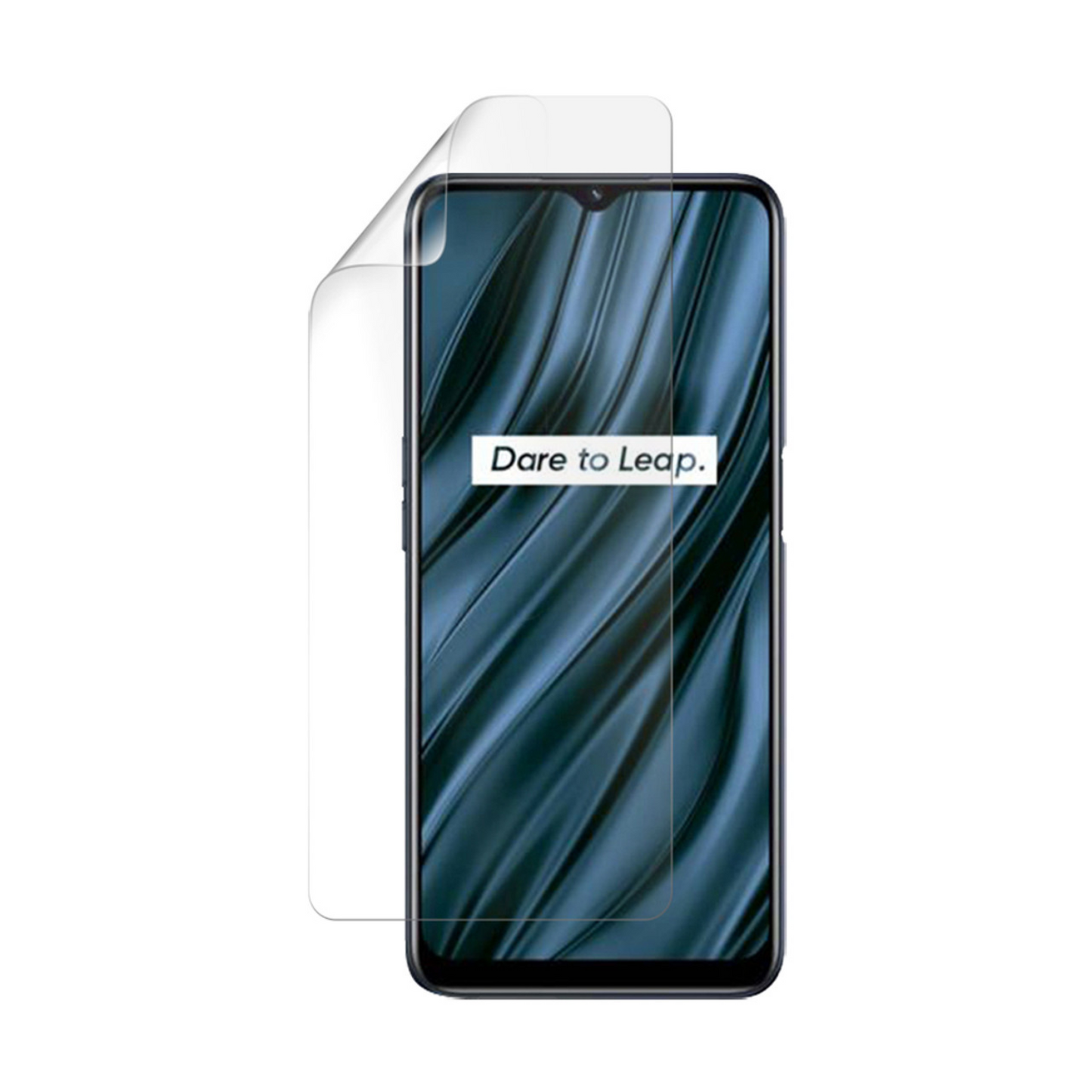 Hydrogel screen protector for Realme V11 by 9eight5, showing a clear, flexible film covering the phone screen.