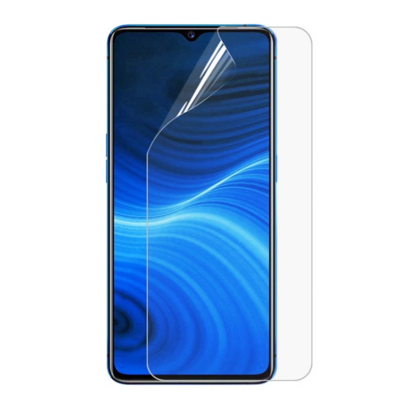 Hydrogel screen protector for Realme X2 Pro by 9eight5, shows a clear, flexible film fitting the phone screen perfectly.