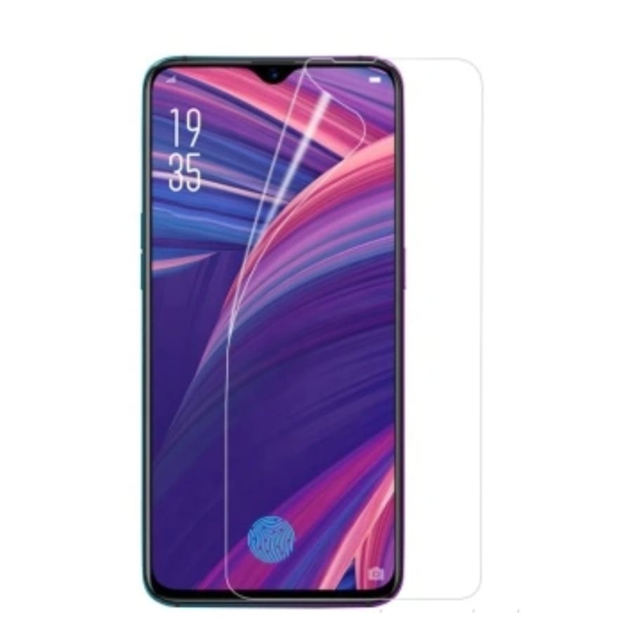 Hydrogel screen protector for Redmi phone by 9eight5, showing a clear, flexible protective film on the device's screen.