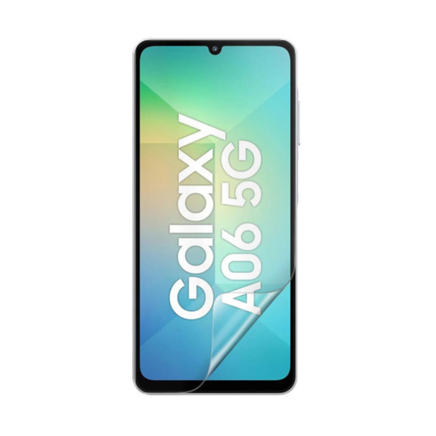 Hydrogel screen protector for Samsung Galaxy A06 5G by 9eight5, pack of 2, showing the clear protective film on the phone screen.