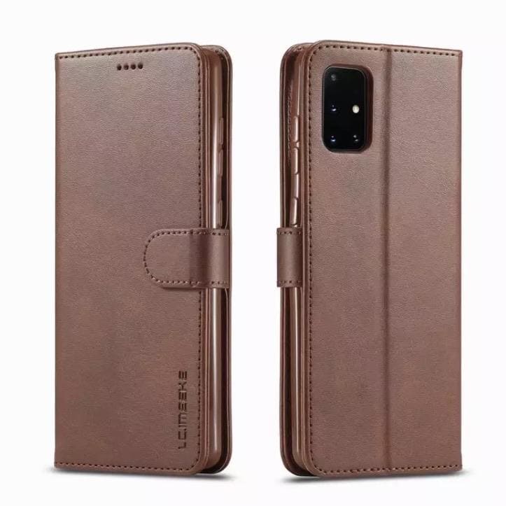 Brown 9eight5 screen protector case for Samsung Galaxy A52 and A52S, showing the front view of the protective phone cover.