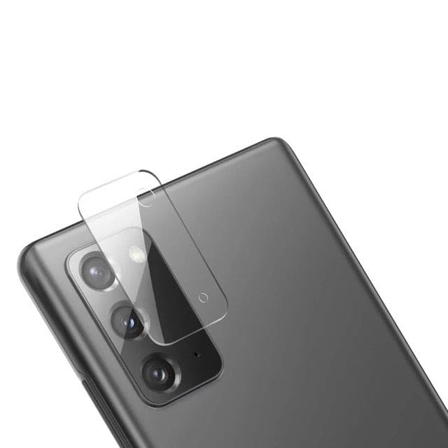 Set of two 9eight5 camera screen protectors for Samsung Galaxy Note 20, designed to shield the camera lens from scratches and damage.