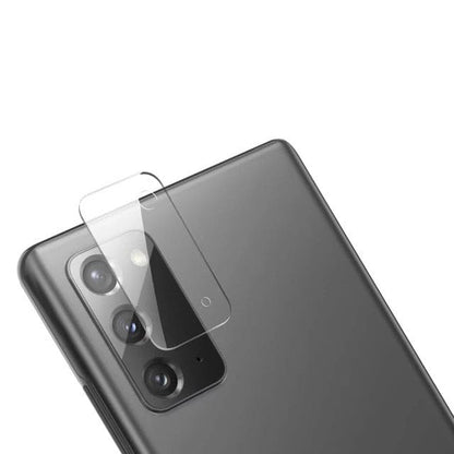 Set of two 9eight5 camera screen protectors for Samsung Galaxy Note 20, designed to shield the camera lens from scratches and damage.