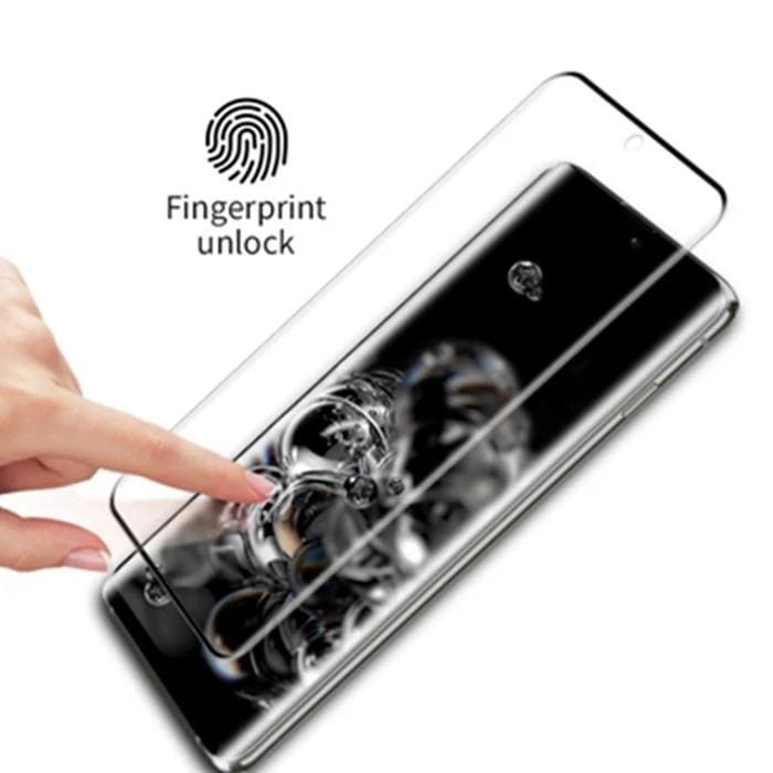 Two 9eight5 glass screen protectors for Samsung Galaxy S20 Ultra, showing clear, durable protection for the phone screen.