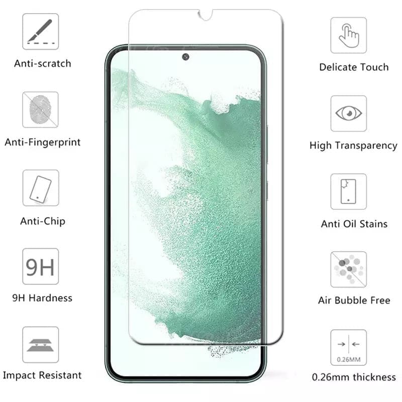 9eight5 screen protector for Samsung Galaxy S22 Plus, 2-in-1 set with clear, durable shield for front screen protection.