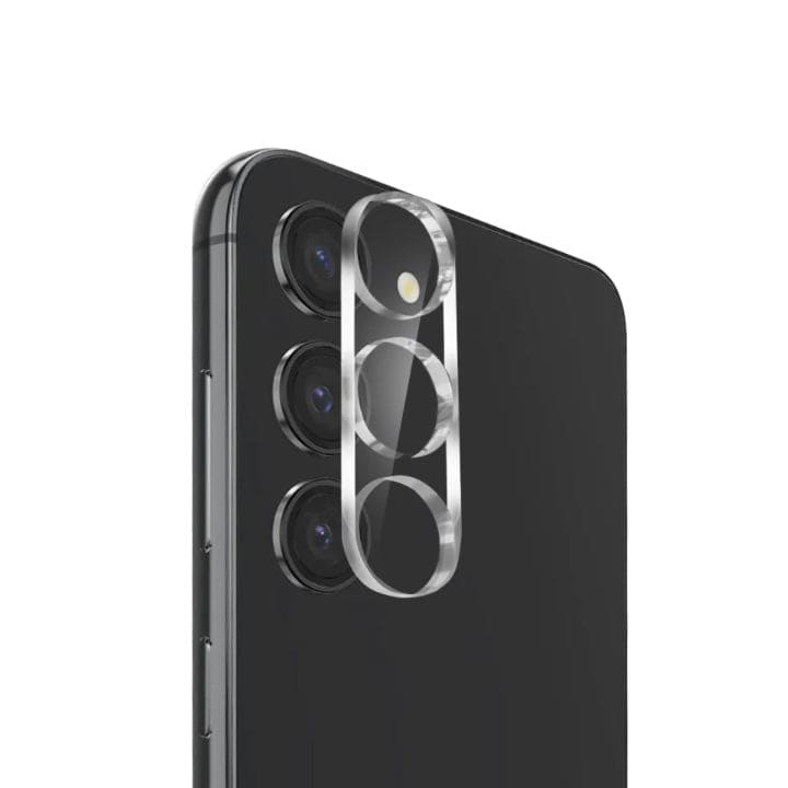 9eight5 Camera Screen Protector for Samsung Galaxy S23 showing clear, edge-to-edge protection on the phone's camera lens.