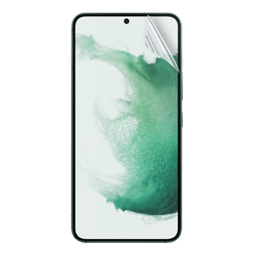 Pair of 9eight5 hydrogel film screen protectors for Samsung Galaxy S23, showing clear, flexible protection for the smartphone screen.