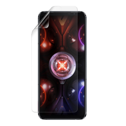 Hydrogel screen protector for Asus ROG Phone 5s Pro by 9eight5, pack of 2, showing installation on the phone screen.