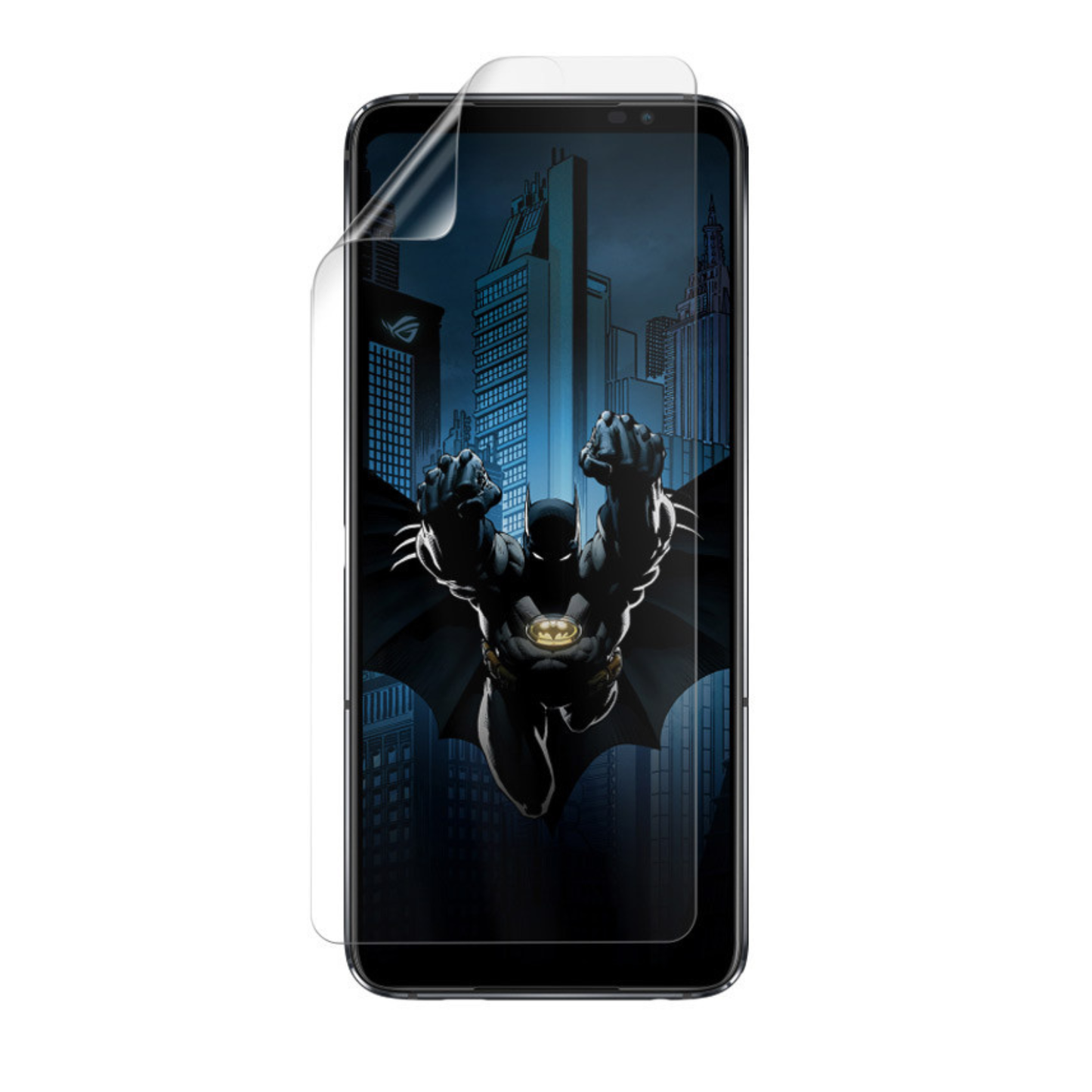 Hydrogel screen protector for Asus ROG Phone 6 Batman Edition by 9eight5, showing the clear, flexible protective layer on the phone screen.