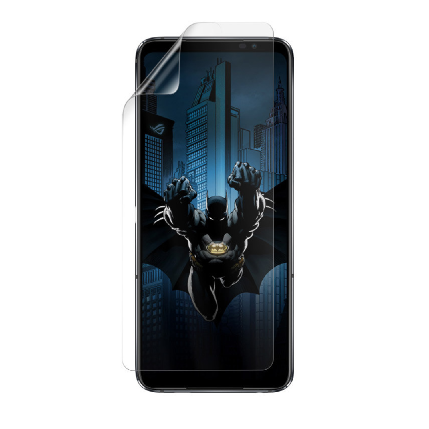 Hydrogel screen protectors for Asus ROG Phone 6 Batman Edition by 9eight5, pack of 2, showing the protectors on the device screen.