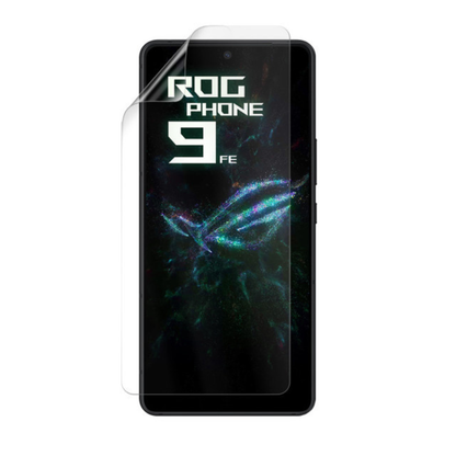 Hydrogel screen protector for Asus ROG Phone 9 FE by 9eight5, pack of 2, showing the flexible, clear protector on the phone screen.