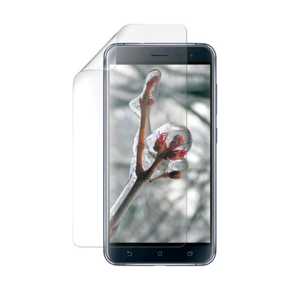 Hydrogel screen protector for Asus Zenfone 3 ZE520KL by 9eight5, showing a clear, flexible film over the phone screen.