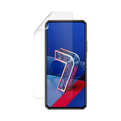Hydrogel screen protector for Asus Zenfone 7 Pro by 9eight5, pack of 2, showing the clear protector fitting on the phone screen.
