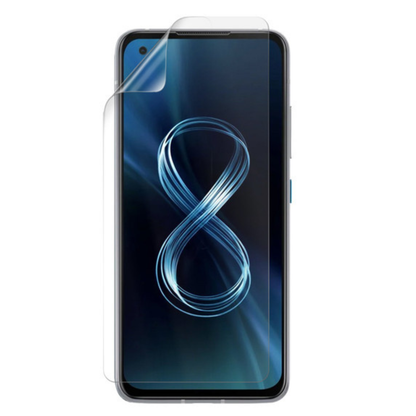 9eight5 hydrogel screen protector for Asus Zenfone 8, showing a clear, protective film fitting the device screen.