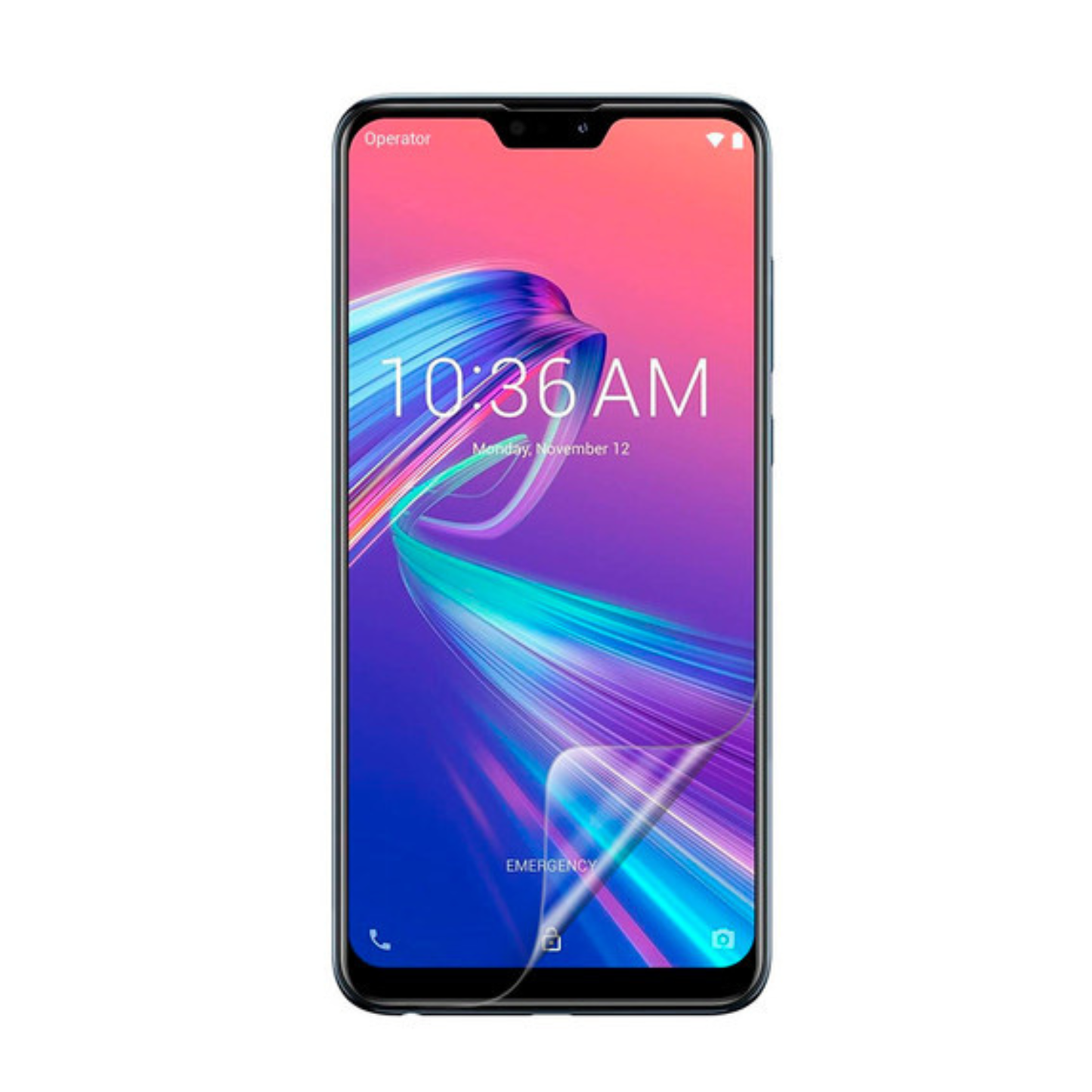 Hydrogel screen protector for Asus Zenfone Max Pro M2 by 9eight5, showing the protective film applied to the phone screen.