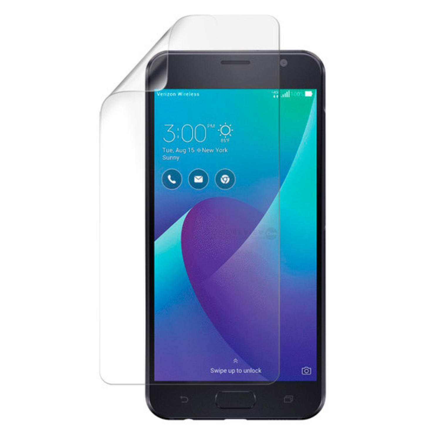 Hydrogel screen protector for Asus Zenfone V V520KL by 9eight5, showing the clear, flexible protector covering the phone screen.