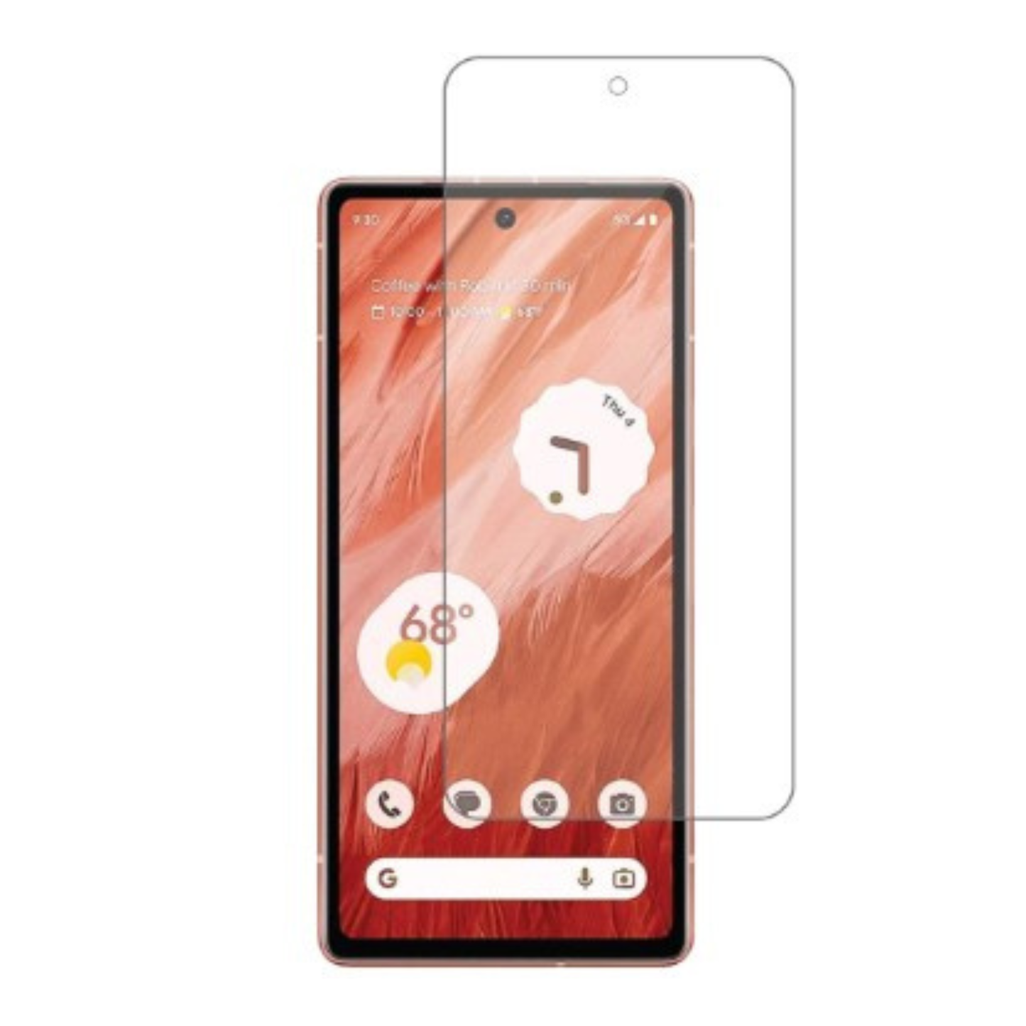 Pair of 9eight5 screen protectors for Google Pixel 7a, clear tempered glass shields against scratches and daily damage.