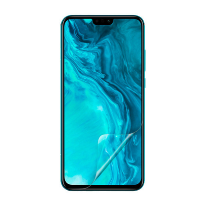 Hydrogel screen protector for Honor 9X Lite, 9eight5 brand, showing transparent film fitting over phone screen with precise cutouts.
